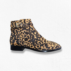 J Jill Leopard Print Calf Hair Leather 1in Heel Ankle Boots Booties Size 8 NWOB